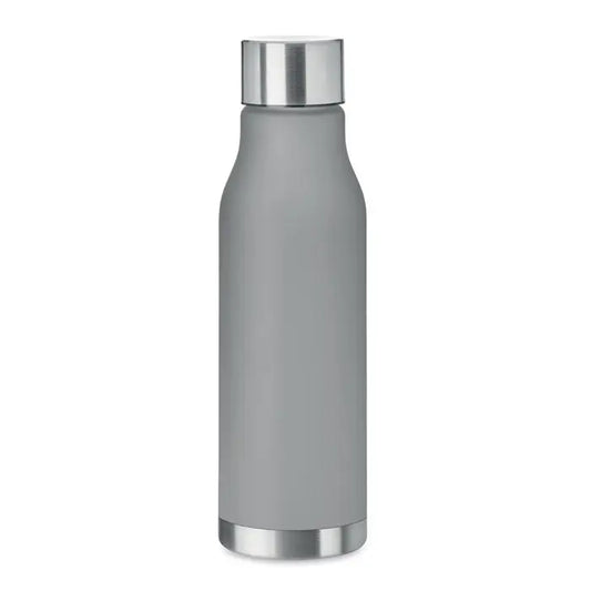 Flacon rpet 600ml sticlă izolată gri mat cu capac și bază din oțel inoxidabil argintiu elegant