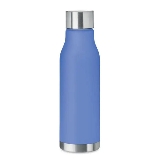Flacon rpet 600ml sticlă izolată albastră mată cu capac și bază din oțel inoxidabil argintiu