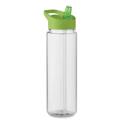 Flacon rpet transparent de 650ml cu capac pp rabatabil lime verde si pai pentru bauturi reci