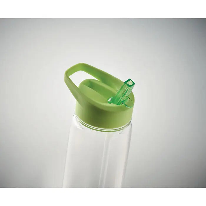Flacon rpet transparent de 650ml cu capac rabatabil pp si pai verde lime pentru bauturi
