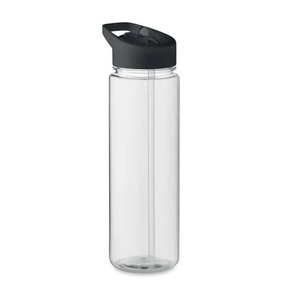 Flacon rpet 650ml transparent cu capac flip-top negru si pai integrat din pp pentru bauturi