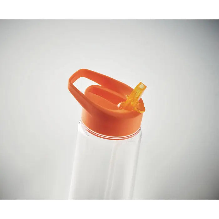Flacon rpet 650ml pp capac rabatabil sticla transparenta cu capac portocaliu si pai galben integrat