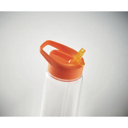 Flacon rpet 650ml pp capac rabatabil sticla transparenta cu capac portocaliu si pai galben integrat