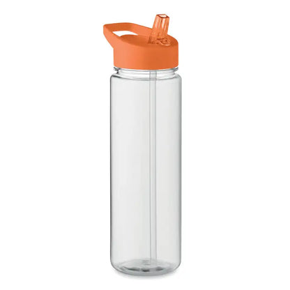 Flacon rpet 650ml din plastic transparent cu capac rabatabil portocaliu si pai integrat pentru bauturi