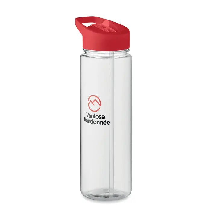 Flacon rpet transparent 650ml cu capac rabatabil rosu si logo minimalist negru vaniase randonnée