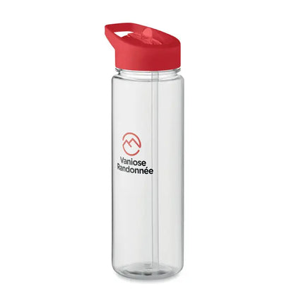 Flacon rpet transparent 650ml cu capac rabatabil rosu si logo minimalist negru vaniase randonnée