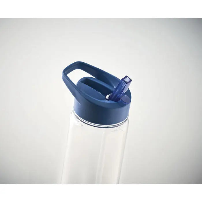 Flacon rpet 650ml pp capac rabatabil transparent cu capac albastru inchis si pai integrat