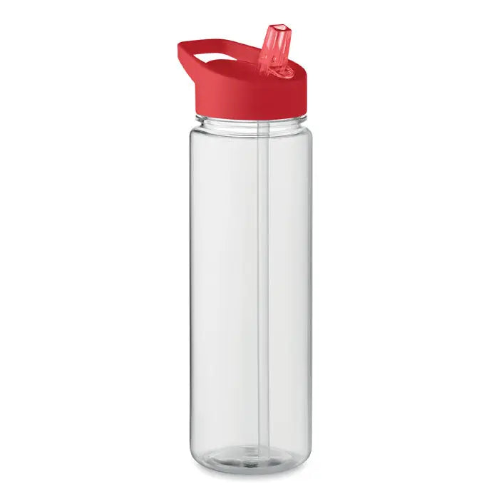 Flacon rpet 650ml pp capac rabatabil cu tub de plastic transparent si capac rosu cu clapeta pentru baut apa
