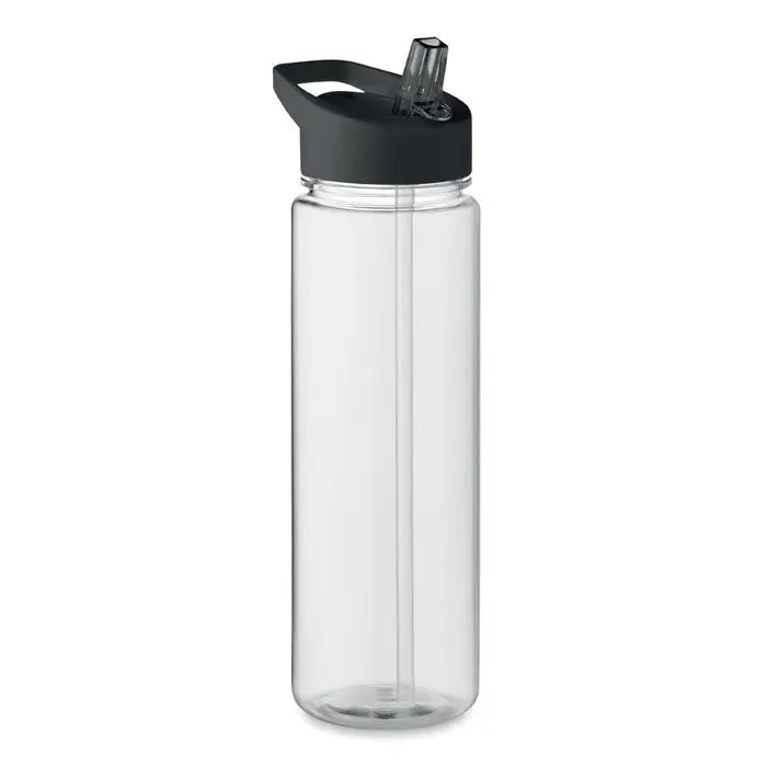 Flacon rpet transparent de 650ml cu capac negru rabatabil si pai pentru bauturi racoritoare