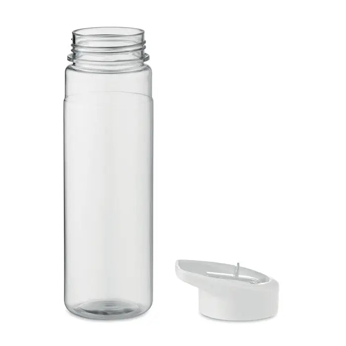 Flacon rpet 650ml transparent cu capac alb rabatabil si pai integrat din material pp