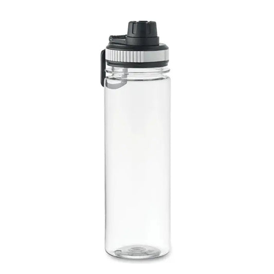 Flacon rpet 750 ml sticla transparenta cu capac negru si argintiu cu sistem flip-top pentru hidratare usoara