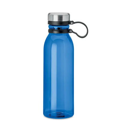 Flacon rpet 780ml este o sticla de apa albastra translucida cu capac din otel inoxidabil si inel negru cu maner integrat
