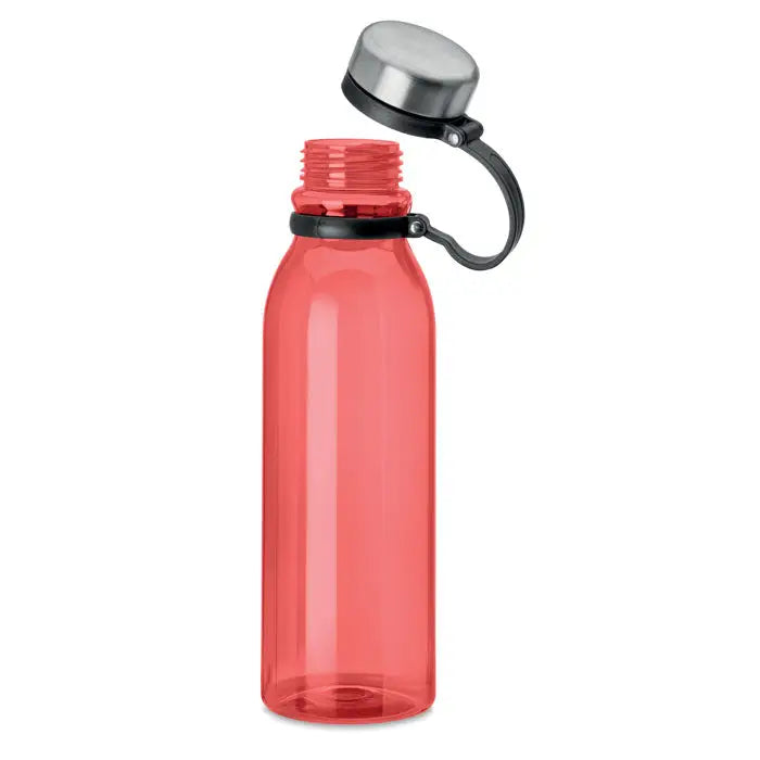 Flacon rpet 780ml sticla de apa din plastic coral translucida cu capac metalic argintiu si maner de cauciuc negru