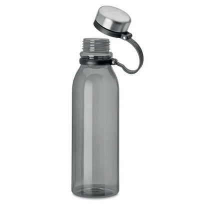 Flacon rpet 780ml sticlă de apă din plastic translucid gri cu capac metalic argintiu și inel de prindere din cauciuc negru