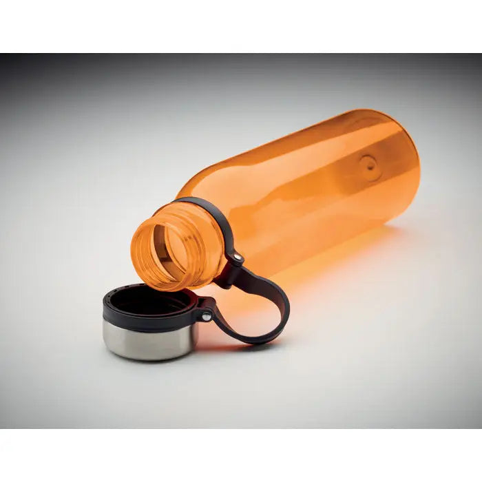 Sticlă de apă flacon RPET 780ml, portocalie, din plastic translucid cu capac negru și inoxidabil