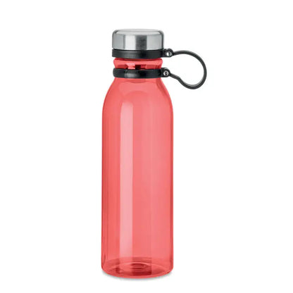 Sticlă transparentă coral flacon rpET 780ml cu capac inox și inel plastic negru cu buclă integrată de transport