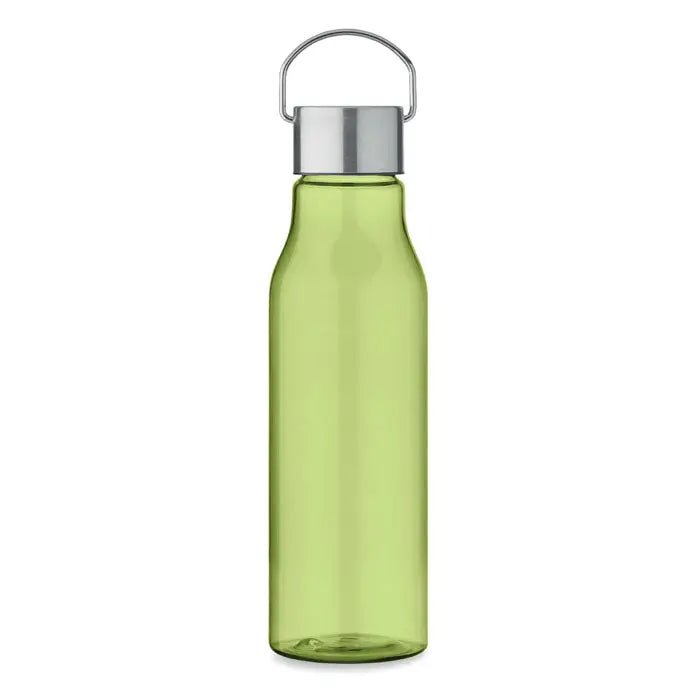Flacon RPET cu capac PP 600 ml verde lime translucid cu capac metalic argintiu si maner