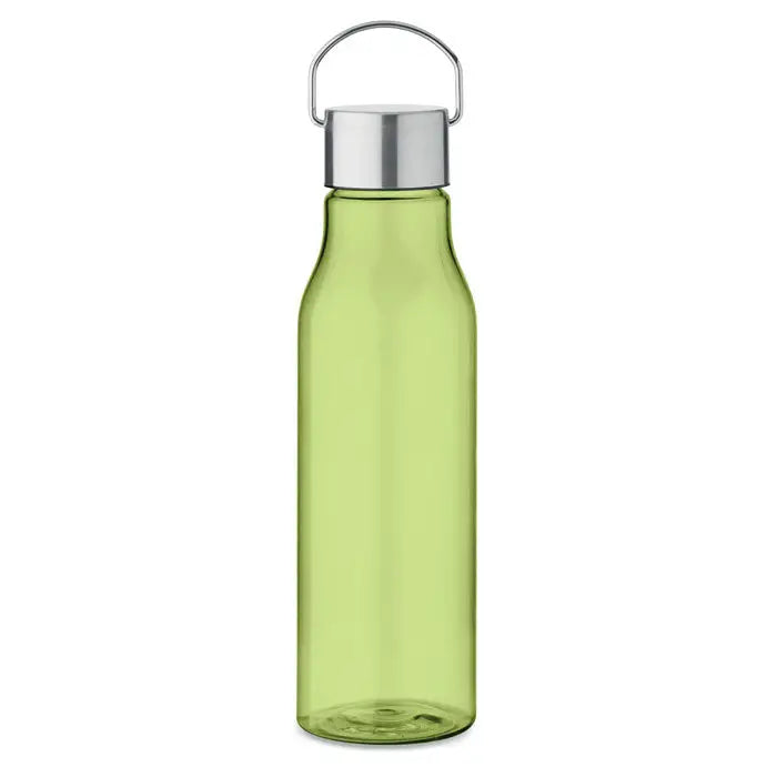 Flacon rpet cu capac pp 600 ml un bidon transparent verde lime cu capac metalic argintiu si toarta
