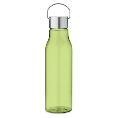 Flacon rpet cu capac pp 600 ml un bidon transparent verde lime cu capac metalic argintiu si toarta