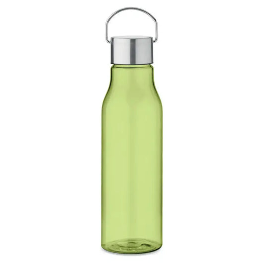 Flacon rpet cu capac pp 600 ml un bidon transparent verde lime cu capac metalic argintiu si toarta