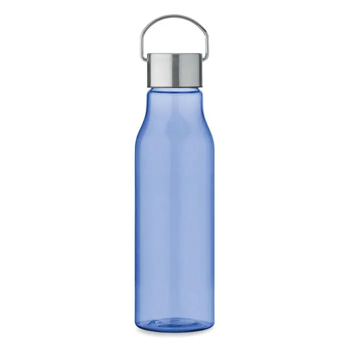 Flacon rpet cu capac pp 600 ml albastru translucid cu capac din metal argintiu si maner ergonomic