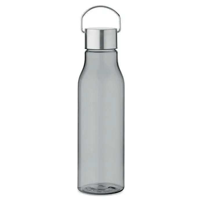 Flacon rpet de 600 ml din plastic gri translucid cu capac metalic argintiu și mâner din pp