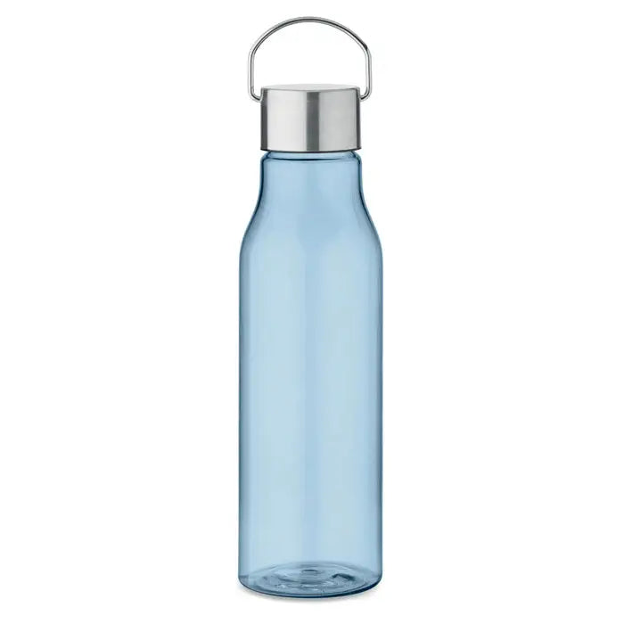 Flacon rpet cu capac pp 600 ml este o sticla translucida, albastru deschis, cu capac metalic si maner argintiu