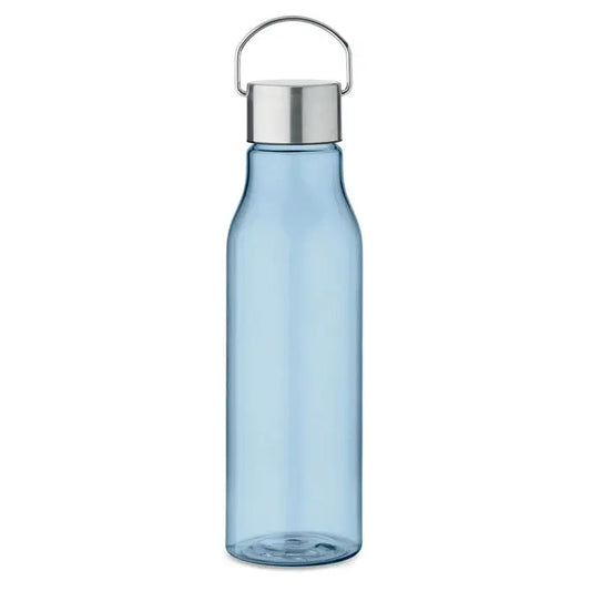 Flacon rpet cu capac pp 600 ml este o sticla translucida, albastru deschis, cu capac metalic si maner argintiu