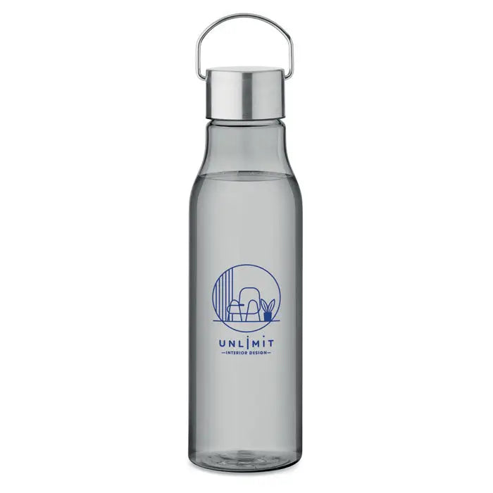 Flacon rpet cu capac pp 600 ml din sticla gri translucida cu capac metalic argintiu si toarta practica
