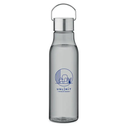 Flacon rpet cu capac pp 600 ml din sticla gri translucida cu capac metalic argintiu si toarta practica