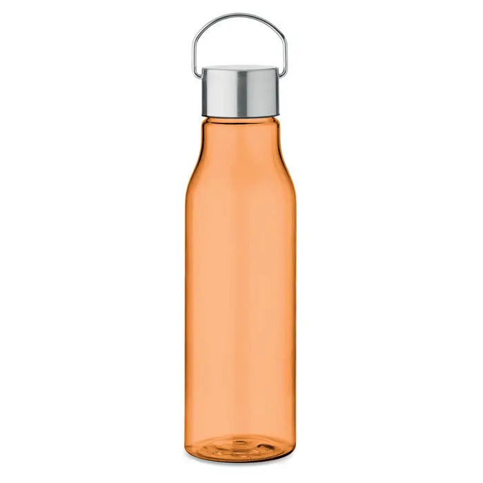 Flacon rpet transparent portocaliu cu capac metalic argintiu si maner din plastic pp de 600 ml