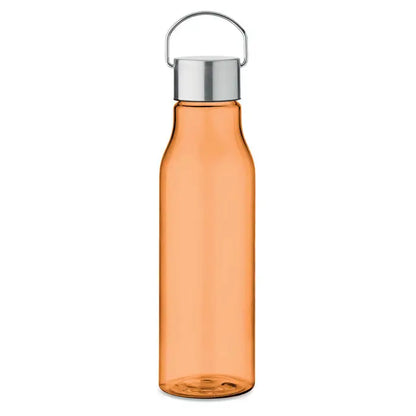 Flacon rpet transparent portocaliu cu capac metalic argintiu si maner din plastic pp de 600 ml