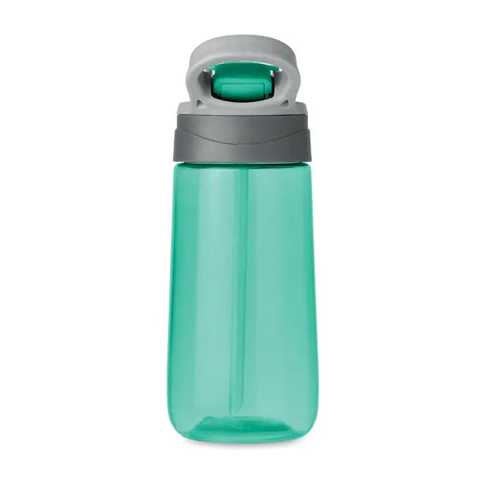 Flacon tritan 450 ml sticla de apa din plastic translucid teal cu capac flip top gri si verde