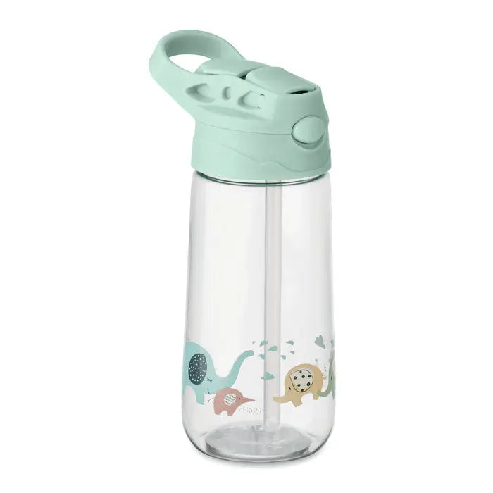 Flacon tritan 450 ml sticla transparenta din plastic cu capac mint si decalcomanii cu animale jucause