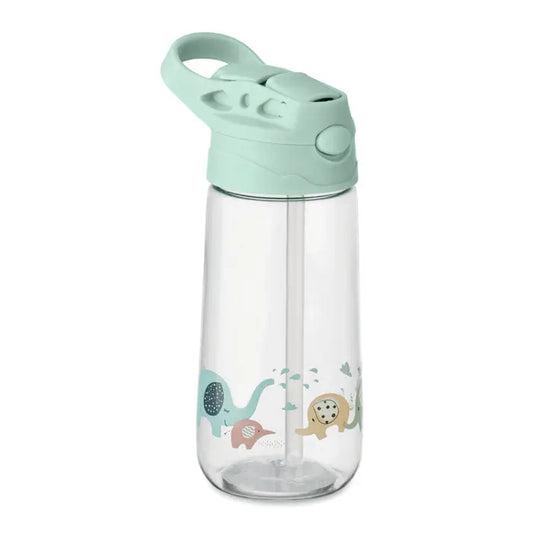 Flacon tritan 450 ml sticla transparenta din plastic cu capac mint si decalcomanii cu animale jucause
