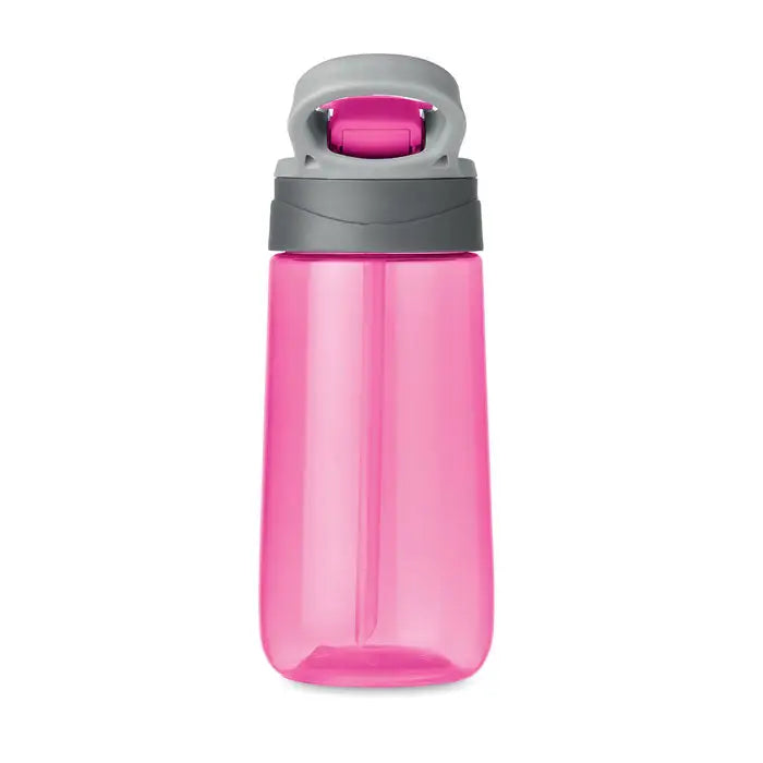 Sticlă de apă flacon tritan 450 ml din plastic roz translucid cu capac flip-top gri și magenta