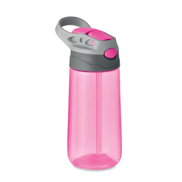Sticlă de apă flacon tritan™ 450 ml roz translucidă din plastic cu capac gri și roz cu mâner