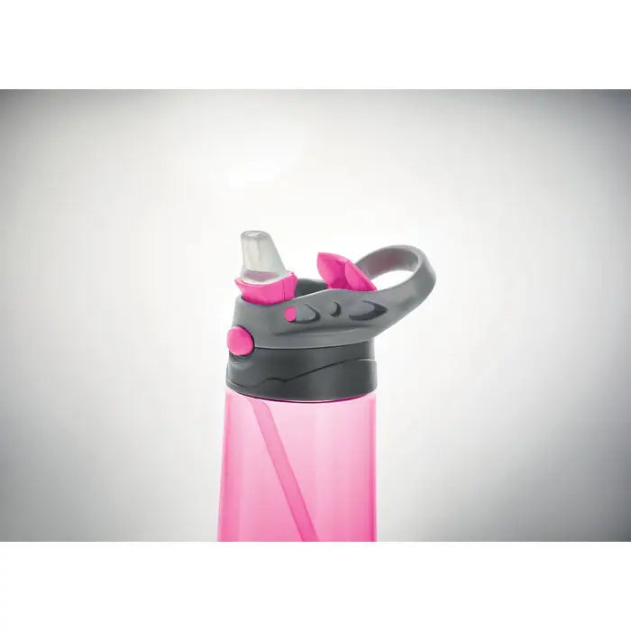 Sticlă de apă tritan roz translucid cu capac gri roz și mâner integrat flacon tritan 450 ml