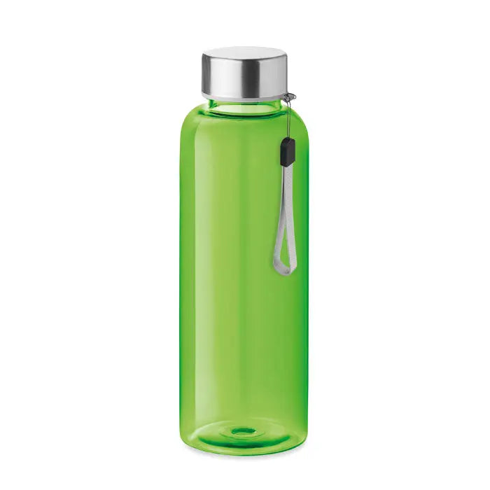 Flacon tritan 500ml sticlă de apă din plastic translucid lime cu capac metalic argintiu și curea gri de mână