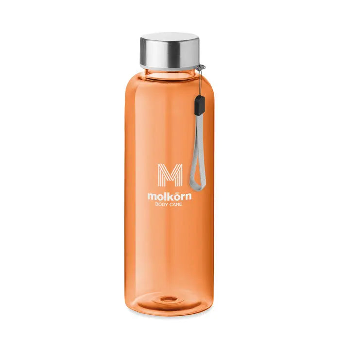 Flacon tritan 500ml sticla de apă portocalie translucidă din plastic cu capac argintiu și curea neagră de mână molkorn body care