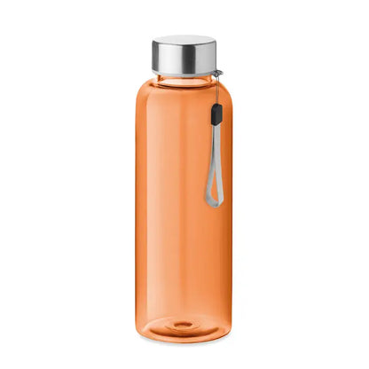 Flacon tritan 500ml sticla de apa transparenta portocalie cu capac metalic argintiu si curea gri pentru incheietura