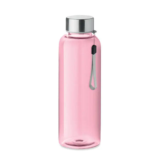 Flacon tritan 500ml sticla de apă roz translucidă din plastic cu capac metalic argintiu și curea de mână gri