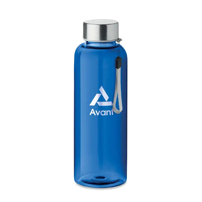 Flacon tritan 500ml sticla de apa din plastic albastru transparent cu capac metalic argintiu si breloc gri avani