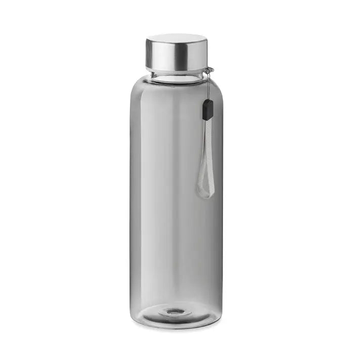Sticlă transparentă gri flacon tritan 500ml din plastic cu capac metalic argintiu și curea silicon negru