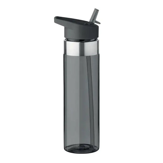 Flacon tritan de 650 ml este o sticlă elegantă din plastic translucid gri închis cu capac negru pliabil