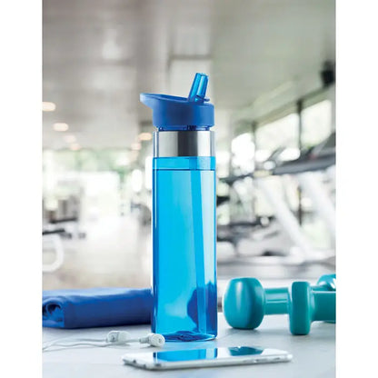 Flacon tritan de 650 ml albastru transparent cu capac pliabil albastru si banda argintie