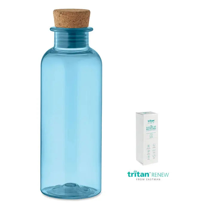 Flacon tritan renew 500 ml sticla de apa translucida albastru deschis cu dop natural din plută