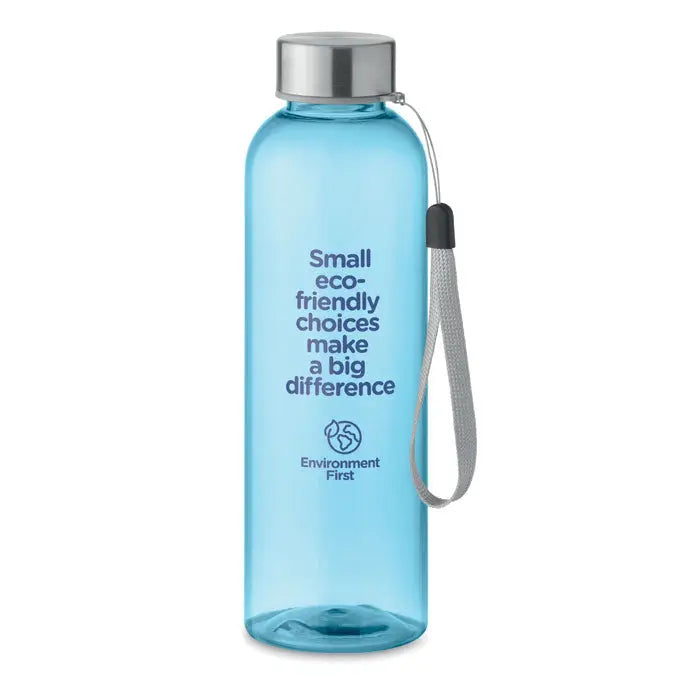 Flacon tritan renew™ 500 ml sticla de apa albastru deschis translucida din plastic cu capac argintiu si imprimeu eco-friendly