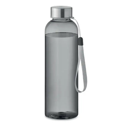 Sticlă de apă flacon tritan renew™ 500 ml din plastic gri translucid cu capac argintiu și curea textilă gri