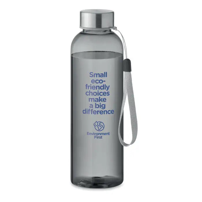 Flacon tritan renew 500 ml sticlă de apă din plastic gri translucid cu capac argintiu și text albastru eco-friendly
